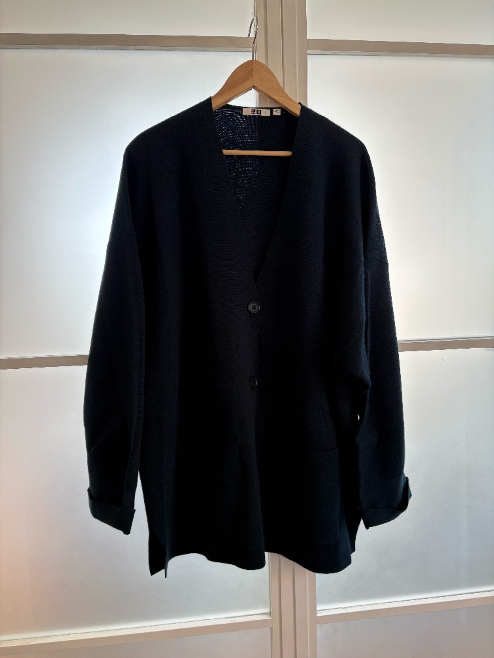 Uniqlo Oversized Longline Cardigan Teal Blue Wool Blend V Neck Pockets XL